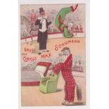 Postcard, Advertising, Circus, 'Gruss aus Cirkus Max Schumann' pu Stuttgart 10 March 1909