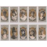 Cigarette cards, USA, Thos. H. Hall, Actresses, ref N342-3, Type B, gold background in oval, grey