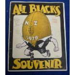 Rugby Union, New Zealand All Blacks Tour Brochure, 1928, 48 pages with caricature images &
