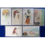 Postcards, Art Nouveau, a selection of 6 glamour cards illustrated by Raphael Kirchner, all with