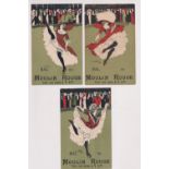 Postcards, Advertising, 'Bal du Moulin Rouge', 5 artist drawn cards, Can-Can girls (age toning 1