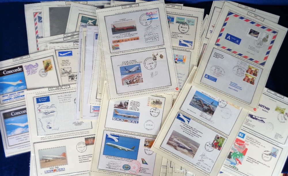 Stamps, Collection of South Africa Flight covers, many signed, on exhibition style leaves (100)