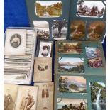 Postcards, a large collection of approx. 900 cards in 2 vintage albums and box. Includes approx. 170