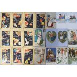 Postcards, a good selection of 35 illustrated cards of children inc. 'School-Days, Crazy Messages'