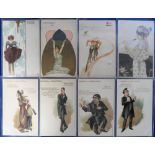 Postcards, Art Nouveau, a selection of 4 glamour cards illustrated by Raphael Kirchner, all with