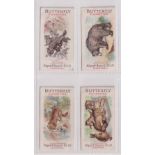 Cigarette cards, Hignett's, Animal Pictures, 4 cards, Grey Wolf, Grizzly Bear, Mink, & Wild Cat (