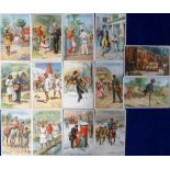 Postcards, Postman of the British Empire, 14 different artist drawn cards including two with printed