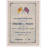 Football programme, England v Wales 16 Sep 1944 Wartime International played at Liverpool's