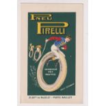 Postcard, Advertising, Pirelli Tyres, French card with artist drawn horse racing theme, jockeys