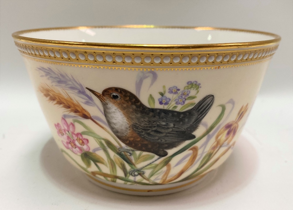 A good 19th Century Royal Worcester ornithological painted blush ivory part tea set, no. 8292, - Image 6 of 29