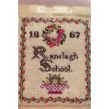 A Victorian scrapbook for Ranelagh School dated 1867 and containing samplers, doll's or miniature