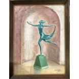 SYBYL.M.RAVEN Arabesque In Jade Oil on board Signed and dated 1964 Artist's label to reverse 38 x