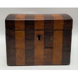 19th Century rosewood and satin banded tea caddy with slightly domed lid, width 12cm