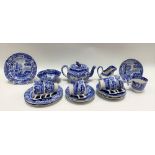 Copeland Spode's Italian blue and white pattern tea wares, including a Batchelor teapot, six