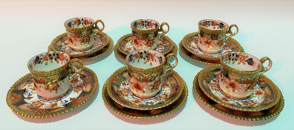 Copeland Spode Imari pattern set of five coffee can trios together with another coffee can and