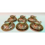 Copeland Spode Imari pattern set of five coffee can trios together with another coffee can and