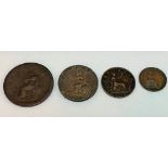 George III 1799 farthing; together with a George III halfpenny (worn) Victoria 1865 farthing and