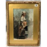 19th century Italian School Full length portrait of a woman in traditional dress Watercolour