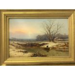 R. B. DAVID (act. 1866 - 1870) Winter Canal Scene Oil on board Signed 19 x 29cm