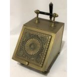 Victorian brass coal scuttle with ebony handle