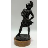 Bronze sculpture of a Roman Centurion upon a marble circular base, height 17.5cm