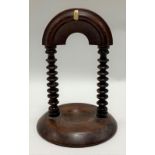 Victorian bobbin turned pocket watch stand with bone holder, height 13cm