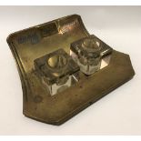 Early 20th Century German bronze successionist design ink stand with two glass ink bottled stamped