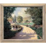EDWARD HARTLEY MOONEY (1877-1938) The Village Bridge Oil on canvas Signed and dated 1918 48 x 59cm