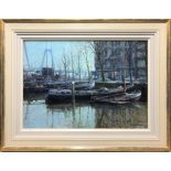 HENNIE DE KORTE (b. 1941) A.R.R. Harbour Rotterdam Oil on canvas Signed Certificate to reverse for