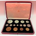 1937 cased specimen 15 coin set, including Maundy.