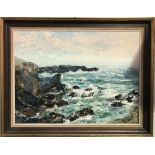 HARRY PREST Cornish Coastline Oil on board Signed 44 x 59cm