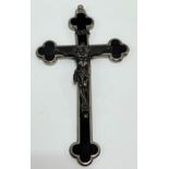 Ebony and silver plate mounted large crucifix, height 21cm
