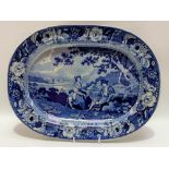 19th Century blue and white transfer printed platter in 'Pastoral Scene' pattern by Edward and