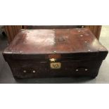 Early 20th Century large leather trunk, width 85cm