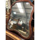 A Sheraton Revival shaped easel mirror with foliate swag painted detail, height 60cm