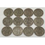 Twelve George VI half-crowns, 0.500 silver, weight 168.5g approx.
