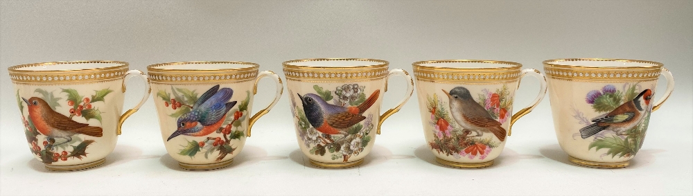 A good 19th Century Royal Worcester ornithological painted blush ivory part tea set, no. 8292, - Image 20 of 29