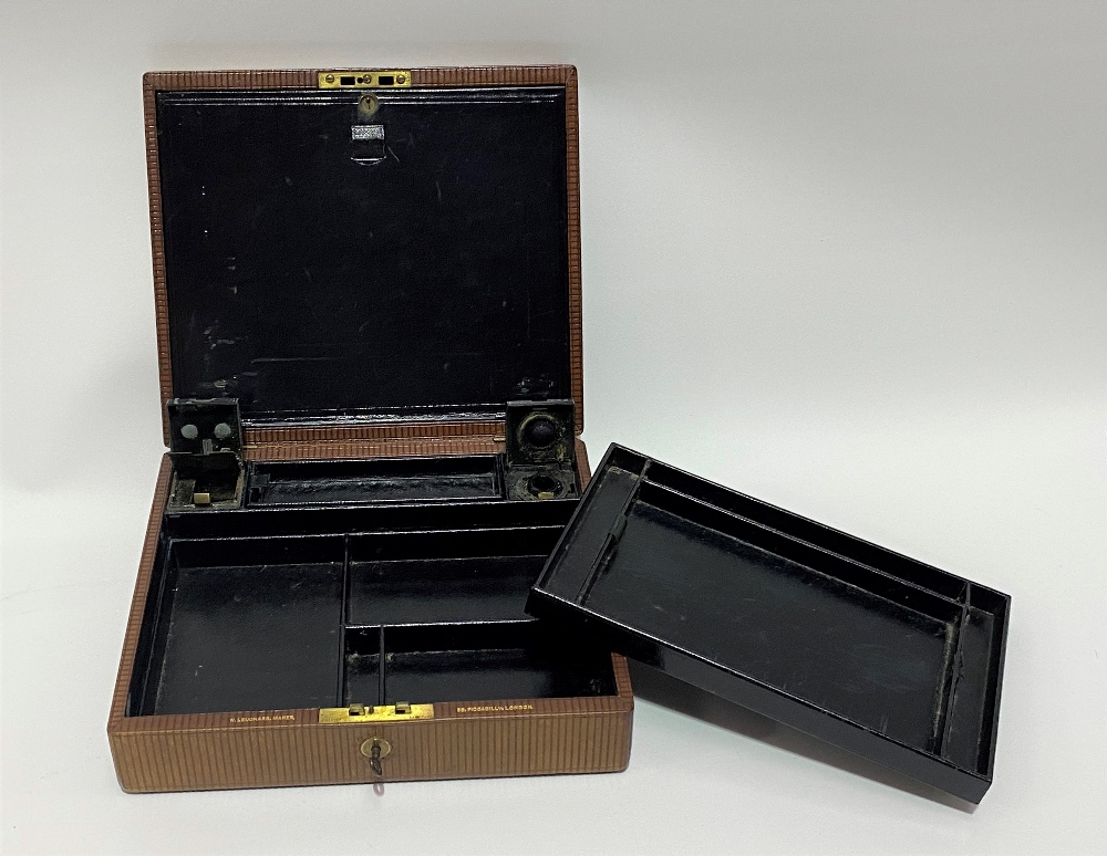 An Edwardian tooled leather writing box by W. Leuchars, maker, 38, Piccadilly, London, the brown - Image 4 of 6