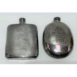 Two silver plated hip flasks, one Victorian the other by Walker & Hall.