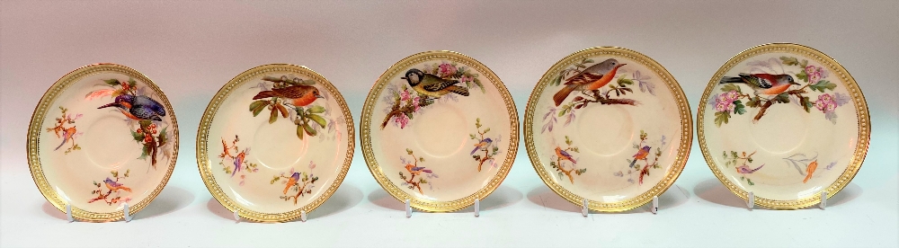 A good 19th Century Royal Worcester ornithological painted blush ivory part tea set, no. 8292, - Image 14 of 29