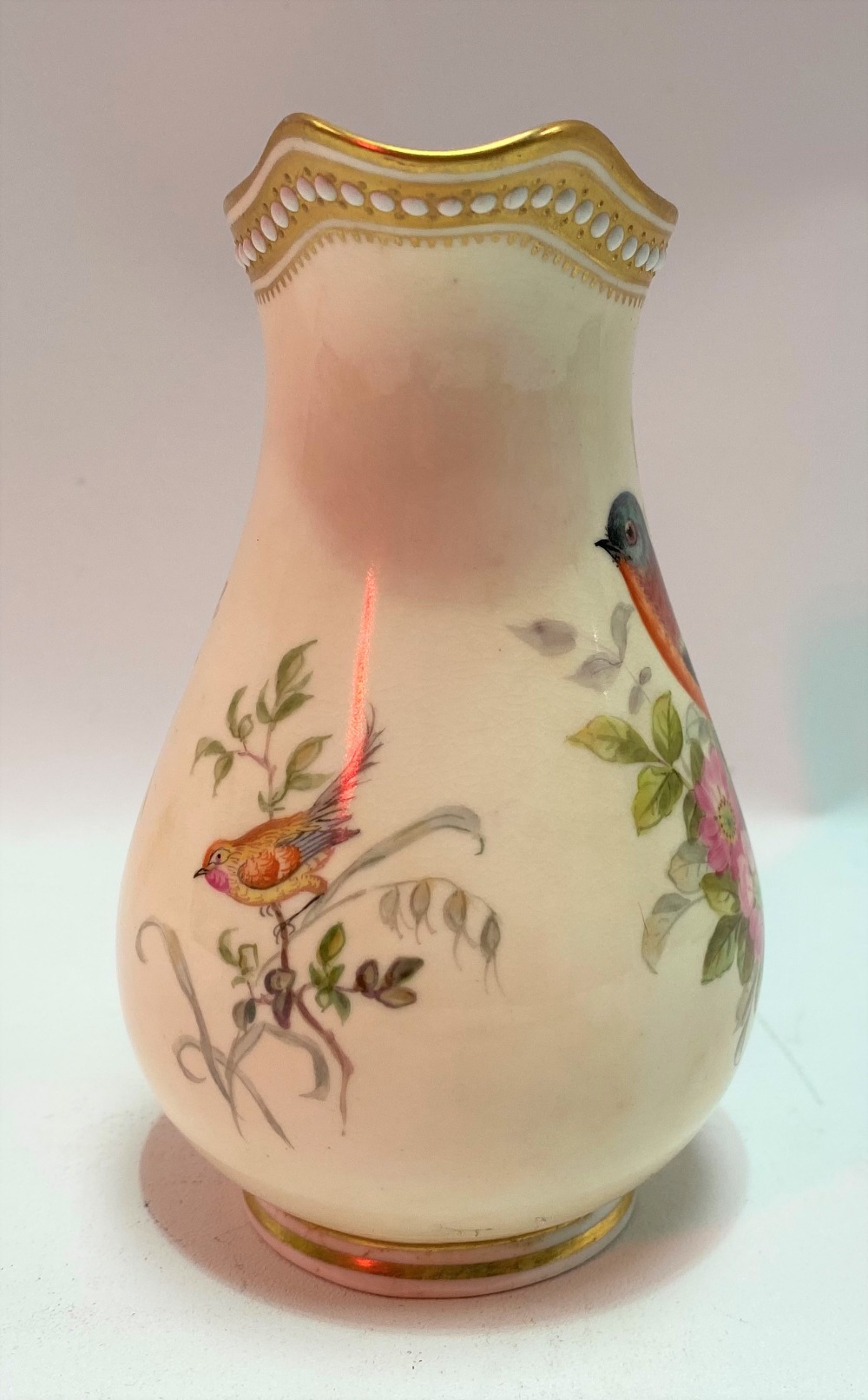 A good 19th Century Royal Worcester ornithological painted blush ivory part tea set, no. 8292, - Image 11 of 29