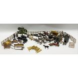 Collection of painted lead farmyard animals and figures in playworn condition including Britains, J.