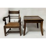 19th Century mahogany child's carver chair with upholstered drop-in seat and square tapering legs
