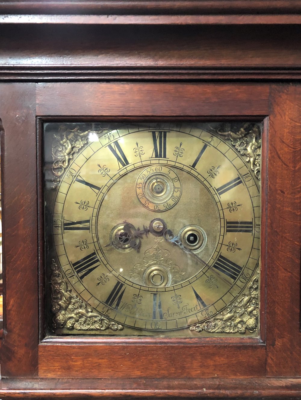 Eight day longcase clock with 11in brass dial and with chaptering signed WM Abbott, Sarson Fecit and - Image 2 of 8