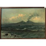 19th century Neapolitan School A pair of oil on canvas Bay of Naples landscapes with Vesuvius in the