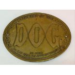 Victorian brass 'BEWARE OF THE DOG' sign dated 1st May 1864 and for Sir John Rumbelow, width 12cm
