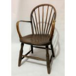 Early Victorian Westcountry ash and elm stick back bentwood elbow chair with elm seat, circa 1820,