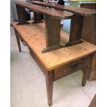 A French fruitwood farmhouse table with two end drawers, width 78.5cm x length 189cm, together