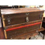 An American wood bound canvas trunk by M. Cherry, 226 5th Avenue, New York, with two lift-out trays,