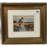Attributed to William Casley Boy Looking Out To Sea Watercolour Provenance label to reverse 12 x